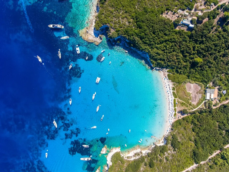 azour ionian boat cruises aerial cove anchored yachts