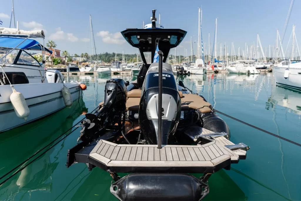 azour ionian boat cruises rib stern marina dock
